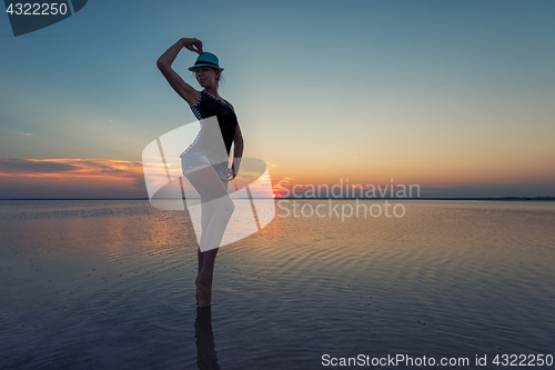 Image of Beauty sunset on salty lake