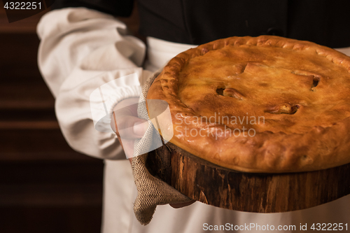 Image of Pie from potato meat cheese and vegetables