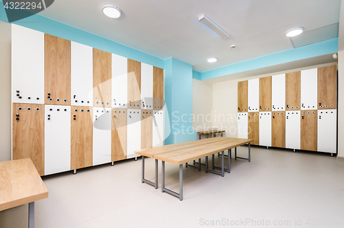 Image of Interior of gym locker room