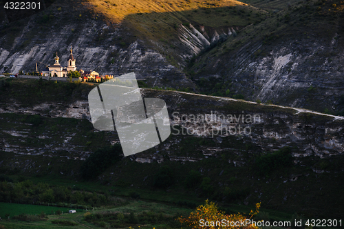 Image of Church of Old Orhei in ray of sunset