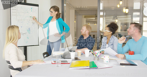 Image of People listening to coworker in office