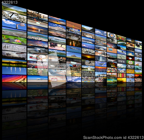 Image of Big multimedia video and image wall of the TV screen