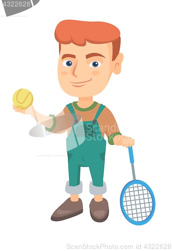Image of Caucasian tennis player holding racket and ball.