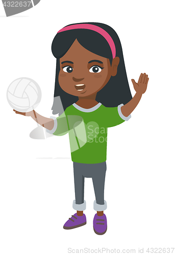 Image of Little african girl holding a volleyball ball.