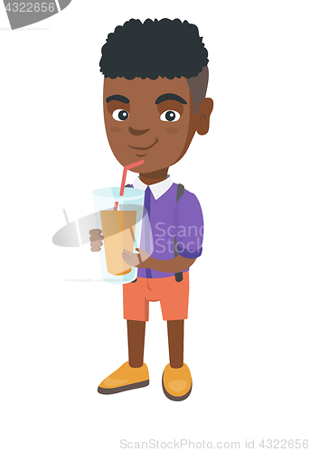 Image of Boy drinking orange juice through a straw.