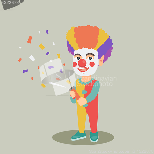 Image of Clown boy shooting a party popper confetti.