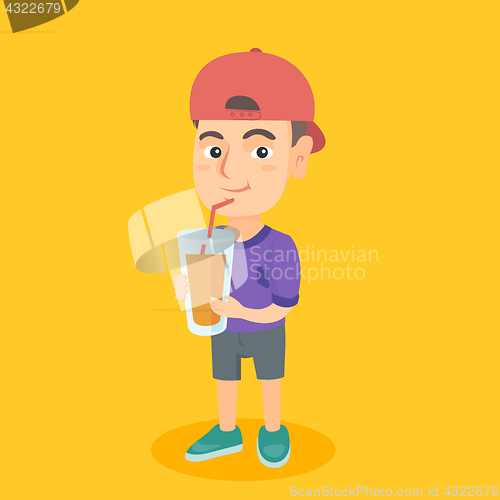 Image of Boy drinking orange juice through a straw.