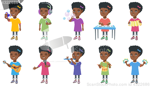 Image of Little african girl vector illustrations set.