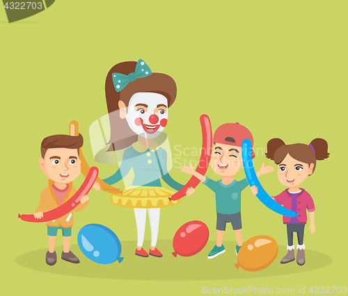 Image of Children and animator playing with balloons.