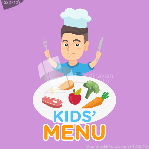 Image of Boy with a plate full of food from kids menu.