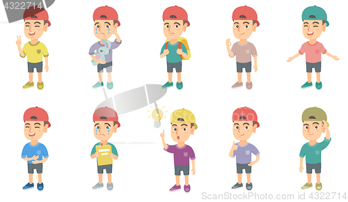 Image of Little caucasian boy vector illustrations set.