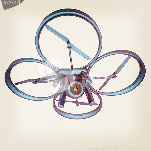 Image of Drone, quadrocopter, with photo camera flying. 3d render. Vintag