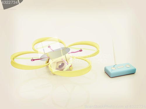 Image of Drone with remote controller. Vintage style.