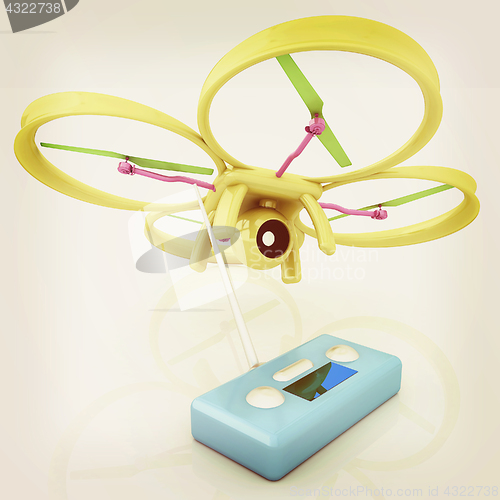 Image of Drone with remote controller. Vintage style.