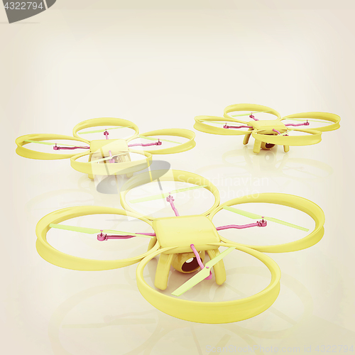 Image of Drone, quadrocopter, with photo camera. 3d render. Vintage style