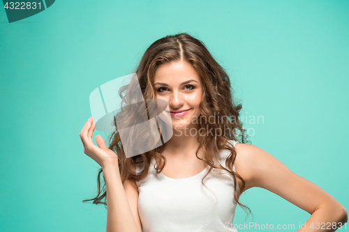 Image of The young woman\'s portrait with happy emotions