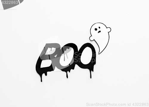 Image of ghost doodle and word boo on white background