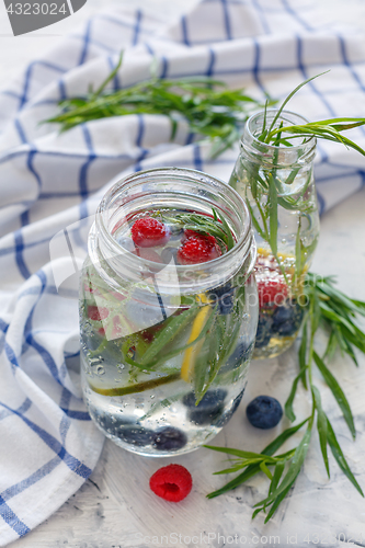 Image of Drink of ripe blueberry, raspberry and tarragon.