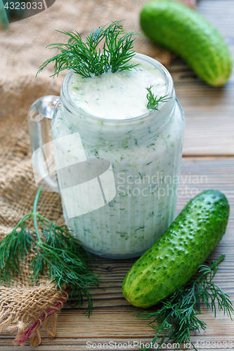 Image of Cold smoothies of cucumber, greens and yogurt.