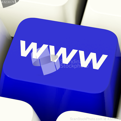 Image of Www Computer Key In Blue Showing Online Websites Or Internet