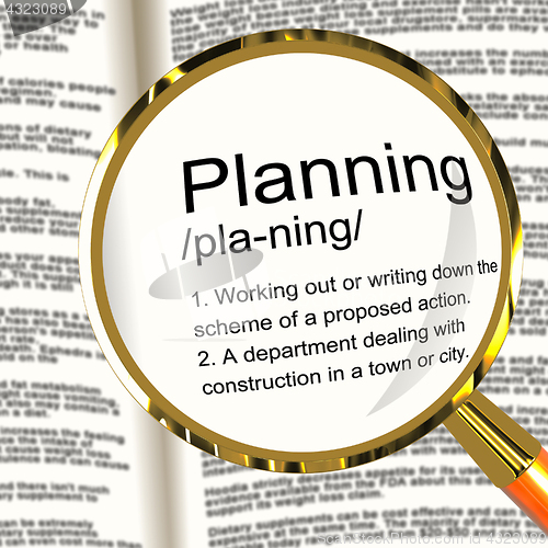 Image of Planning Definition Magnifier Showing Organizing Strategy And Sc