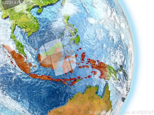 Image of Indonesia in red on Earth