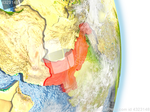 Image of Pakistan in red on Earth