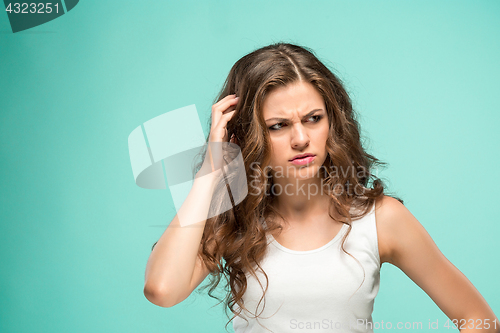 Image of The young woman\'s portrait with sad emotions