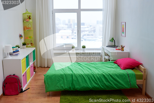 Image of kids room interior with bed and accessories