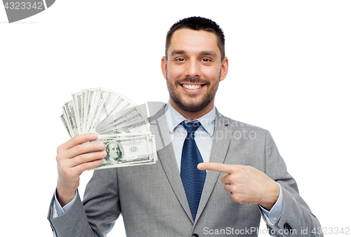 Image of smiling businessman with american dollar money