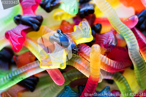 Image of gummy worms and bet candies for halloween party