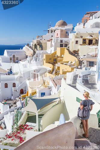 Image of Oia village at sunset, Santorini island, Greece.