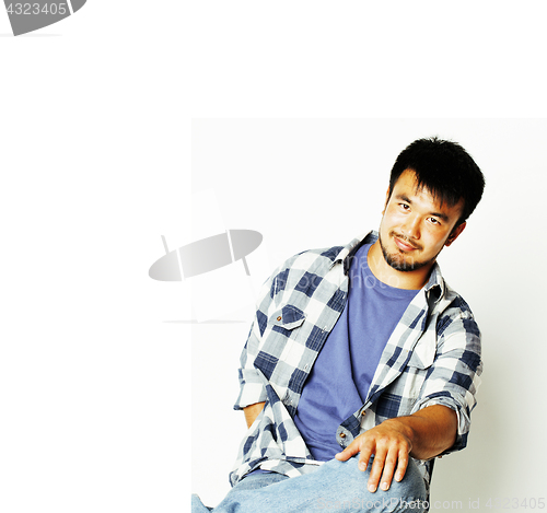 Image of young handsome asian man hipster in glasses on white background,