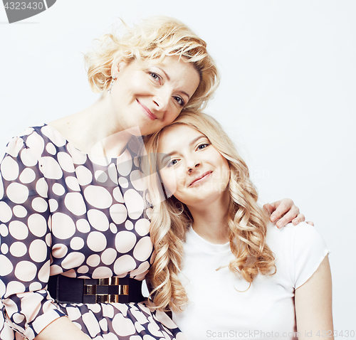 Image of mother with daughter together posing happy smiling isolated on white background with copyspace, lifestyle people concept 