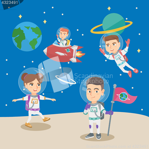 Image of Group of little children playing in the astronauts