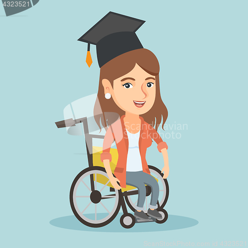 Image of Young caucasian graduate sitting in wheelchair.