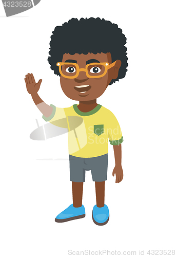 Image of African-american little boy waving hand.