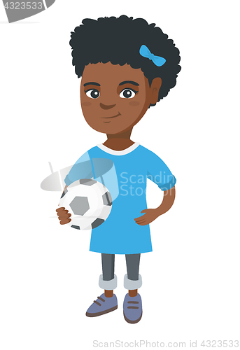 Image of Little african girl holding a football ball.