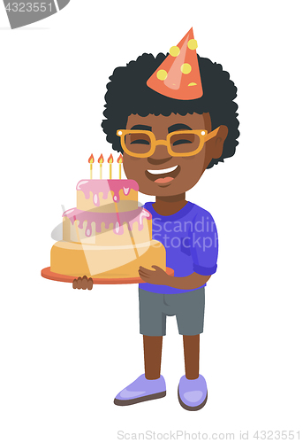 Image of African child holding birthday cake with candles