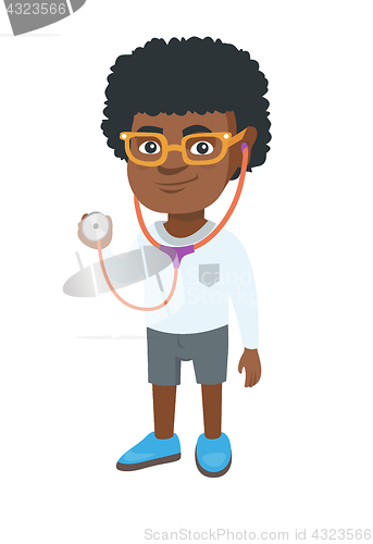 Image of African boy in doctor coat holding a stethoscope