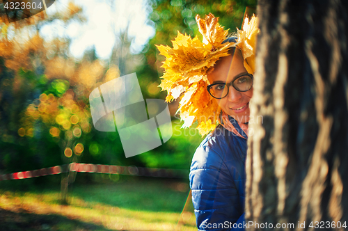 Image of Beauty woman at autumn park