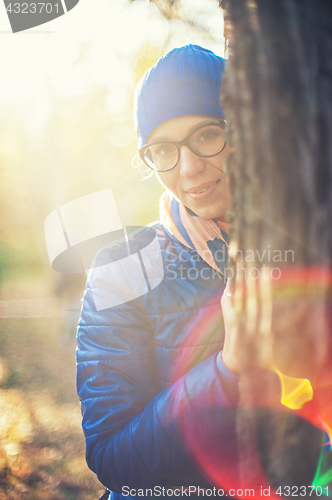 Image of Beauty woman at autumn park