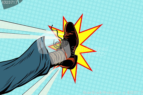 Image of businessman kicking, pop art foot