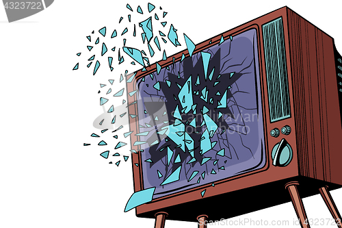 Image of TV explodes, broken screen