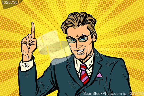 Image of businessman pointing finger up