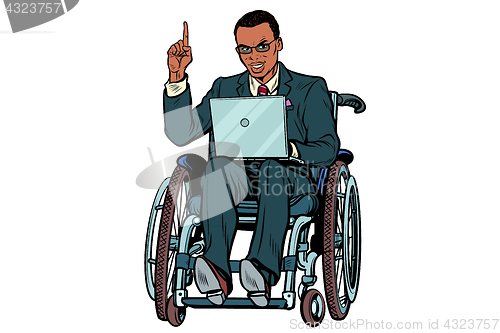 Image of African businessman in wheelchair isolated on white background