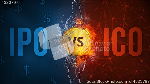 Image of ICO vs IPO technology futuristic banner.