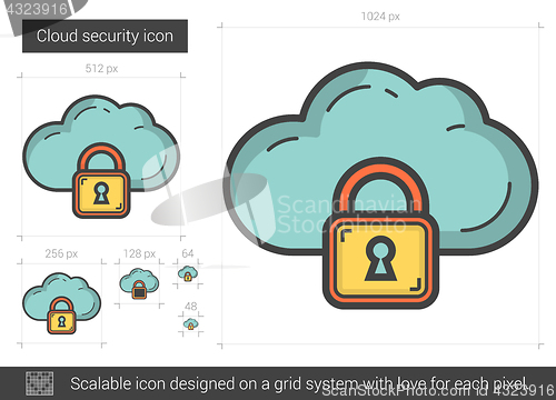 Image of Cloud security line icon.