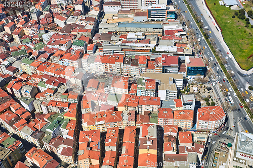Image of Istanbul, Turkey - 3 April, 2017: Arial view the Levent Business District. Shooting through glass