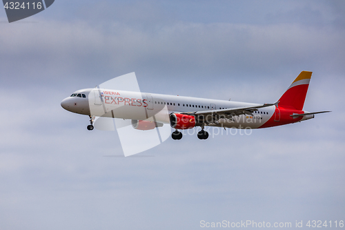 Image of ARECIFE, SPAIN - APRIL, 15 2017: AirBus A321 of IBERIA with the 